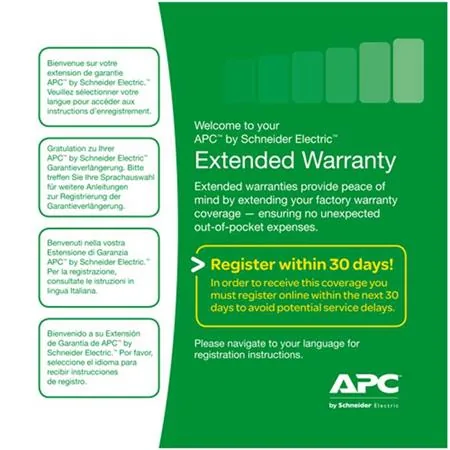 APC Extended Warranty Service Pack - Prodloužená dohoda o službách - náhradní díly a práce (pro UPS a elektrická zařízení) - 1 rok - přivézt - doba vyřízení požadavku: příští prac. den - pro P/N: BE650G2-CP, BE650G2-SP, BE650G2-UK, BE850G2-CP, BE850G2-IT,
