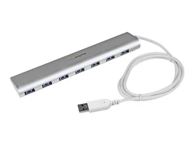 Startech 7 Port Compact USB 3.0 Hub with Built-in Cable - Aluminum USB Hub - Silver USB3 Hub with 20W Power Adapter (ST73007UA) - USB periferní sharing switch - 7 x SuperSpeed USB 3.0 - desktop