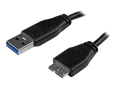 StarTech 15cm 6in Short Slim USB 3.0 A to Micro B Cable M/M - Mobile Charge Sync USB 3.0 Micro B Cable for Smartphones and Tablets (USB3AUB15CMS) - Kabel USB - Micro-USB typu B (M) do USB typ A (M) - USB 3.0 - 15 cm - lisovaný - černá - pro P/N: HB30A4AIB