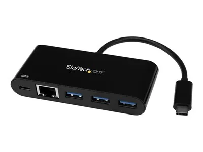 Startech USB C to Ethernet Adapter - 3 Port - with Power Delivery (USB PD) - Power Pass Through Charging - USB C Adapter (US1GC303APD) - Síťový adaptér - USB-C - Gigabit Ethernet - černá