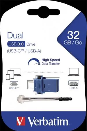 VERBATIM Flash Drive 32GB Store 'n' Go Dual Drive USB 3.0 USB Type-C, modrá