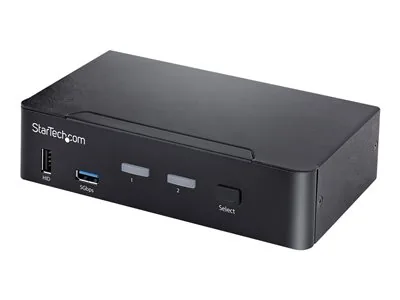 Startech USB C KVM Switch, 2 Port DisplayPort KVM w/ 4K 60Hz UHD HDR Video, 3.5mm Audio, USB Type C KVM Switch, 4x USB HID and 2x USB A 3.2 Gen 1 5Gbps Hub, Thunderbolt 3/4 Compatible - Hot Key Switching (SV231DPUCA) - Přepínač KVM / audio / USB - 2 x KVM