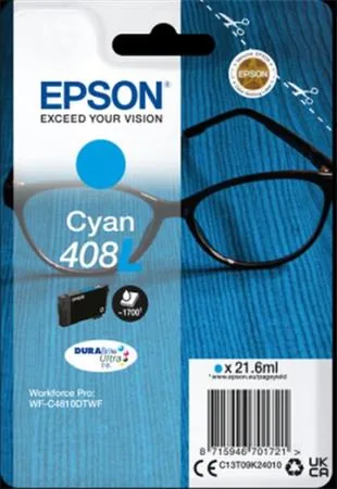 Epson 408L - 21.6 ml - azurová - originální - blistr - inkoustová cartridge - pro WorkForce Pro WF-C4810DTWF