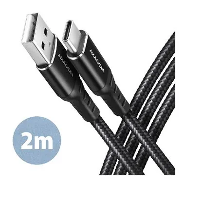 AXAGON BUCM-AM20AB, HQ kabel USB-C  USB-A, 2m, USB 2.0, 3A, ALU, oplet, černý