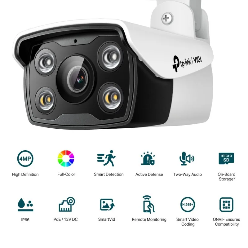 TP-Link VIGI C340 V1 - Síťová bezpečnostní kamera - bullet - venkovní - odolná vůči povětrnostním vlivům - barevný (Den a noc) - 2560 x 1440 - úchyt M12 - pevné ohnisko - audio - LAN 10/100 - H.264, H.265, H.265+, H.264+ - DC 12 V