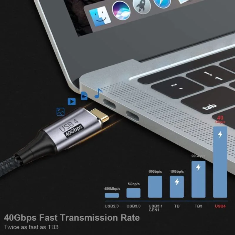 PremiumCord USB4 Gen 3x2 40Gbps 8K@60Hz 240W,Thunderbolt,0,8m zahnutý