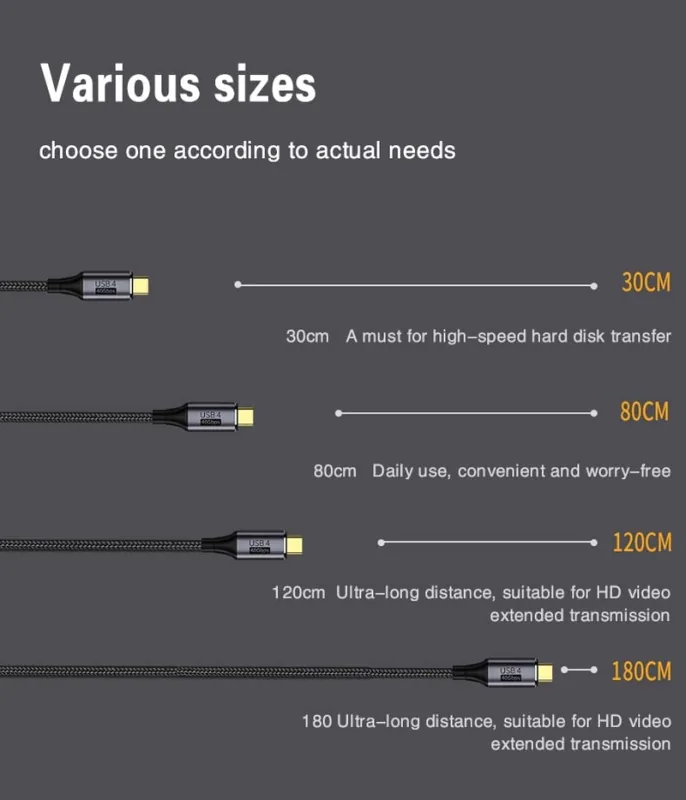 PremiumCord USB4 Gen 3x2 40Gbps 8K@60Hz 240W,Thunderbolt,0,8m zahnutý