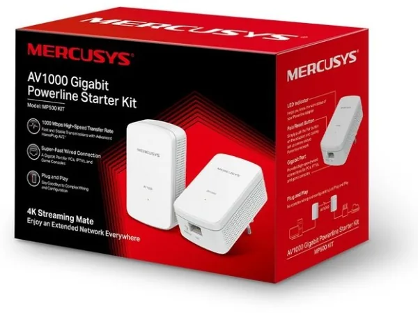 Mercusys MP500 KIT V2 - Starter Kit - sada napájecího adaptéru 1GbE, HomePlug AV (HPAV), HomePlug AV (HPAV) 2.0, IEEE 1901 - zapojitelný do zdi (balení 2)