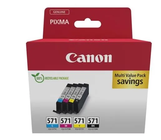 Canon CLI-571 C/M/Y/BK Multipack - 4-balení - 7 ml - černá, žlutá, azurová, purpurová - originální - inkoustový zásobník - pro PIXMA TS5051, TS5053, TS5055, TS6050, TS6051, TS6052, TS8051, TS8052, TS9050, TS9055