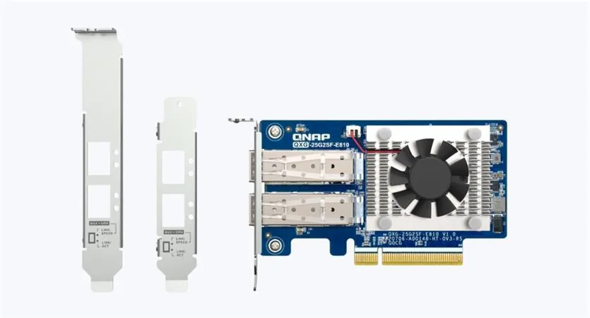 QNAP QXG-25G2SF-E810 - Dvouportová síťová rozšiřující karta SFP28 25GbE; nízkoprofilové provedení; PCIe Gen4 x8