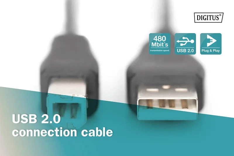 Digitus USB kabel A/samec na B/samec, 2x stíněný, černý, 1,8m