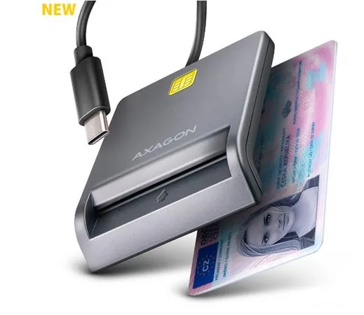 AXAGON CRE-SM3TC, USB-C FlatReader čtečka kontaktních karet Smart card (eObčanka), kabel 1.2m