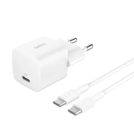 Belkin BOOST CHARGE 25W USB-C Power Delivery PPS nástěnná nabíječka + 1m USB-C na USB-C kabel, bílá