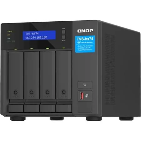 QNAP 4-bay TVS-h474-PT-8G (Pentium Gold 3,7GHz, 8GB DDR4, 4x 3,5", 2x M.2 PCIe Gen3, 2x 2,5GbE)
