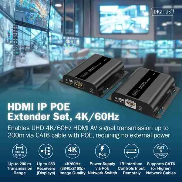 DIGITUS HDMI IP PoE Extender Set, 4K/60Hz