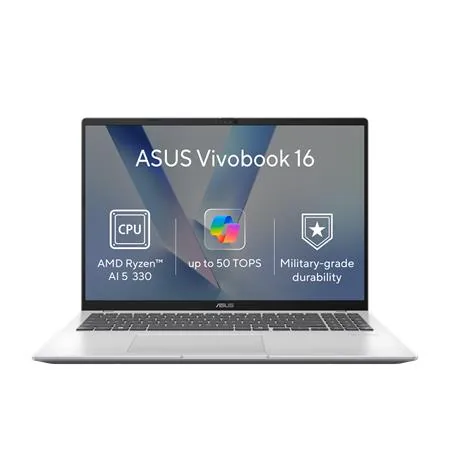 ASUS Vivobook 16 - Ryzen AI 5 330/16GB/512GB SSD/16"/WUXGA/IPS/2y PUR/Win 11 Home/stříbrná