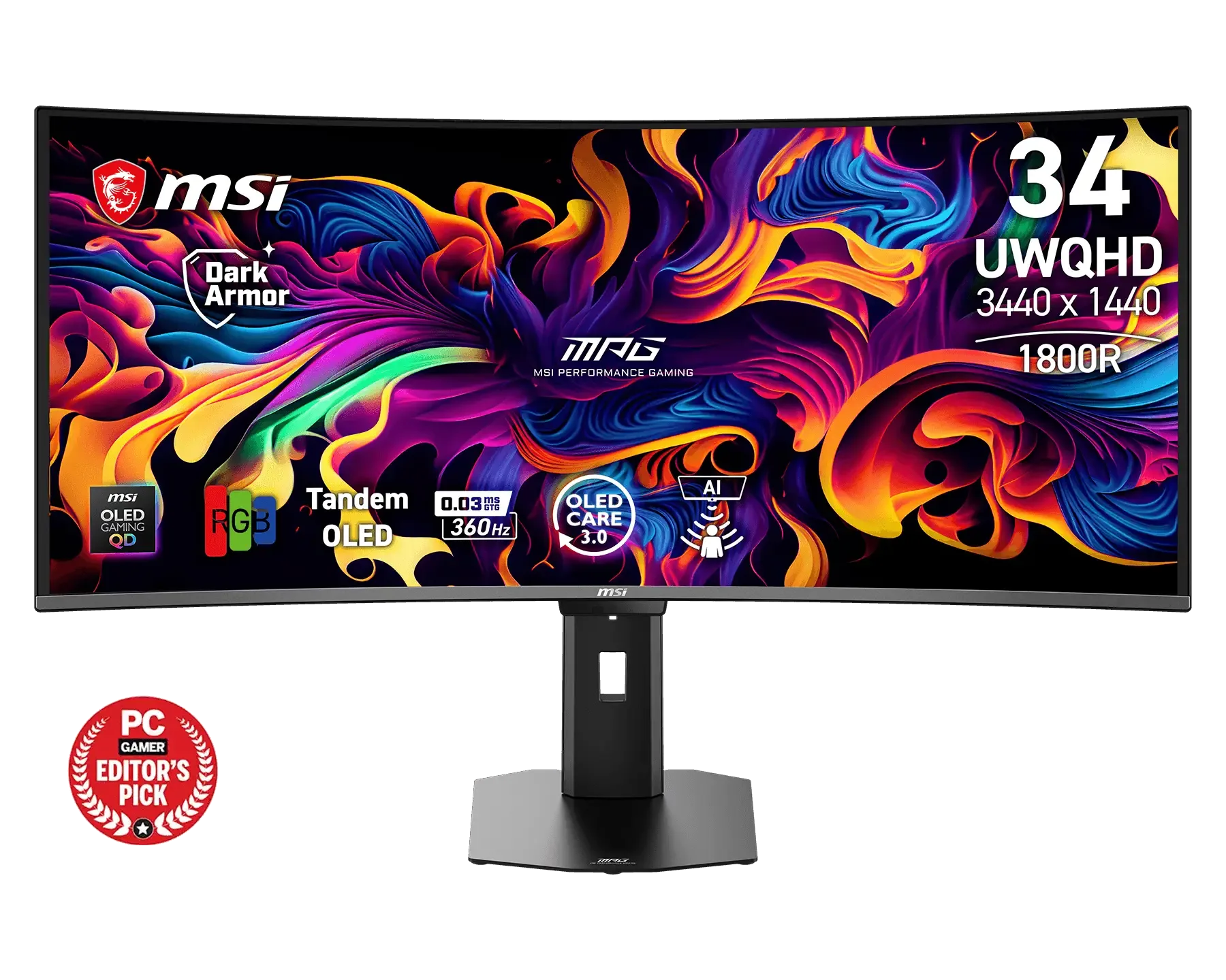 MSI MPG/341CQR QD-OLED X36/34"/QD-OLED/wQHD/360Hz/0,03ms/Černá/3R