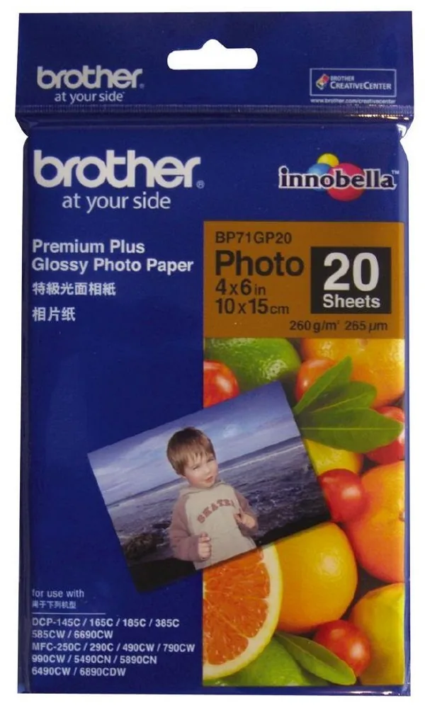 Brother BP - Lesklý - 100 x 150 mm 20 listy fotografický papír - pro Brother DCP-J1140, J1200, J1800, MFC-J1010, J1012, J2340, J3540, J3940, J4335, J5340