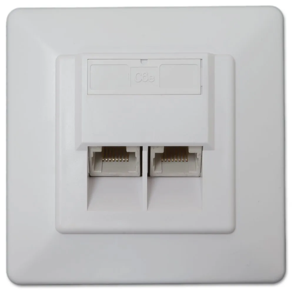 Zásuvka UTP 2x RJ45 Cat6, duální svorkovnice, pod omítku