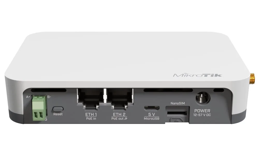 MikroTik KNOT LR8G kit, LoRa Gateway, CAT-M NB, Bluetooth, GPS, 2x LAN, 1x SIM, microUSB, 2.4 GHz b g n, L4