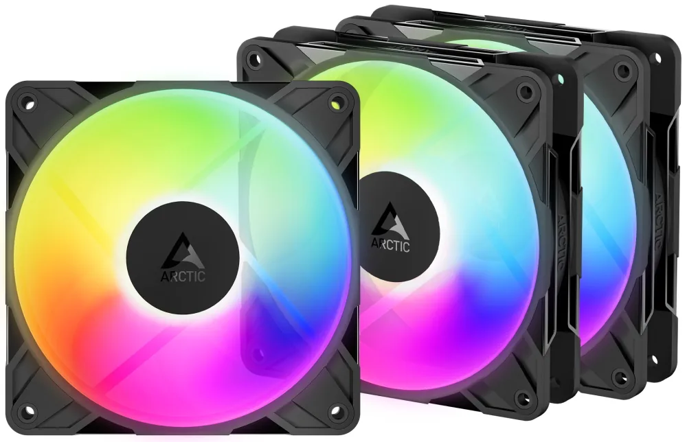 ARCTIC P12 Pro Reverse A-RGB (3pack) 120mm Case Fan with A-RGB - Reverse Impeller Design - FDB beari