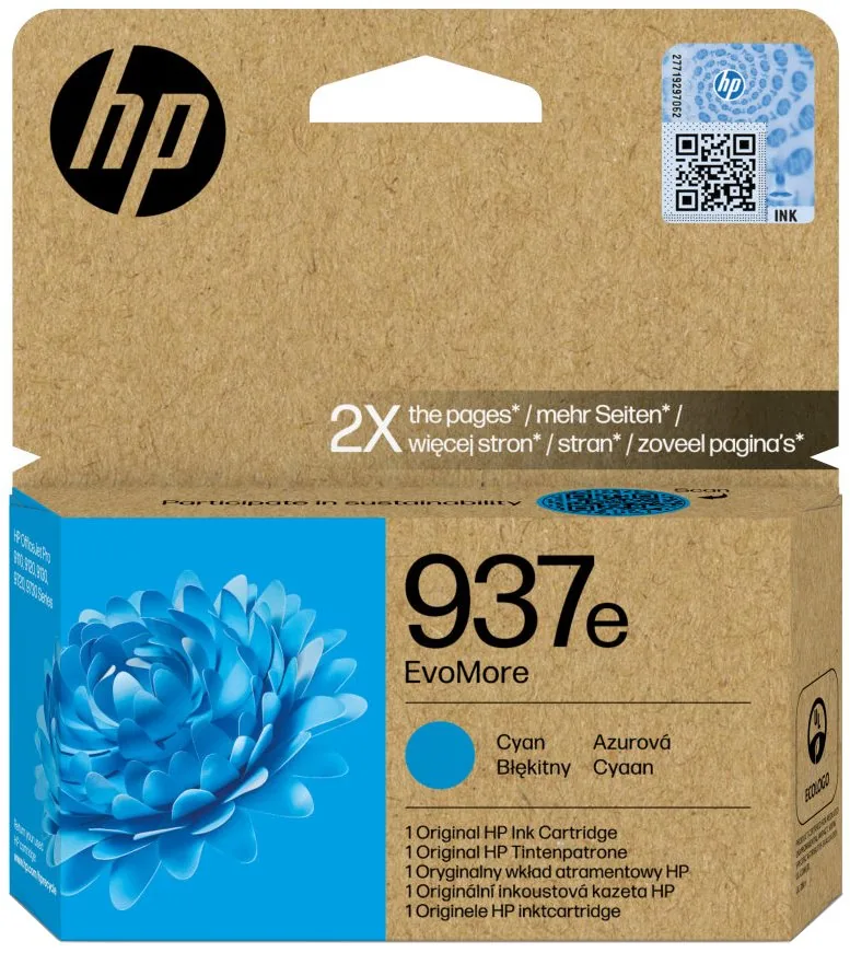 HP originální ink EvoMore 4S6W6NE, HP 937e, cyan, 1650str.
