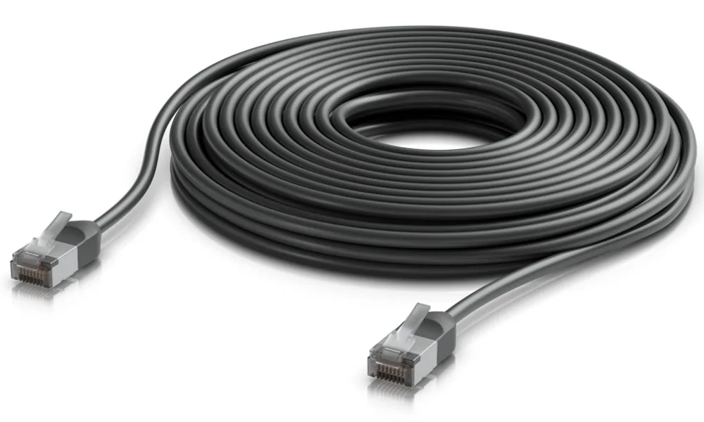 Ubiquiti UniFi Venkovní patch kabel C6A, ultra tenký a odolný stíněný kabel pro 10 GbE, 12m, Černá