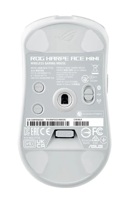 ASUS Herní myš ROG Harpe Ace Mini, Bezdrátová BT, RF 2.4GHz, bílá