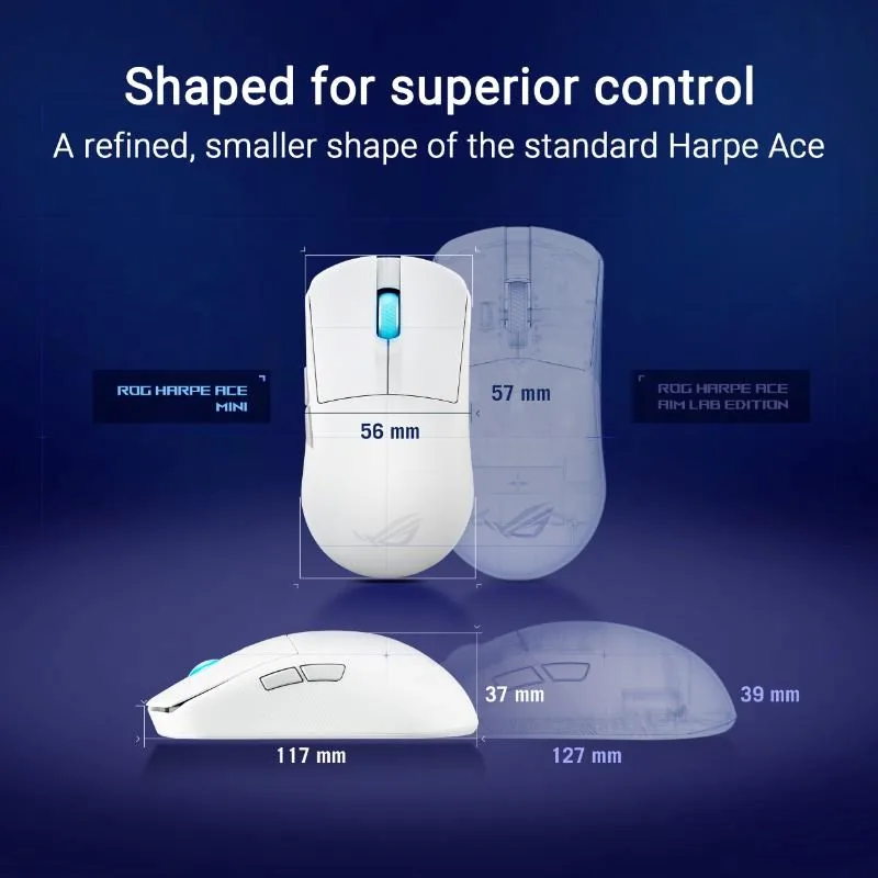 ASUS Herní myš ROG Harpe Ace Mini, Bezdrátová BT, RF 2.4GHz, bílá