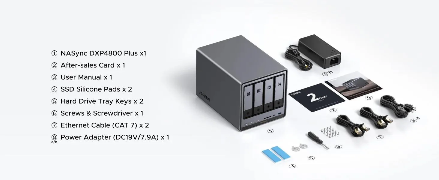 UGREEN NASync DXP4800 Plus (6C Gold8505 4,4GHz 8GBRAM 4xSATA 2xM.2 1x2,5GbE 1x10GbE 2xUSB2.0 2xUSB3.2 1xUSB-C HDMI SD)