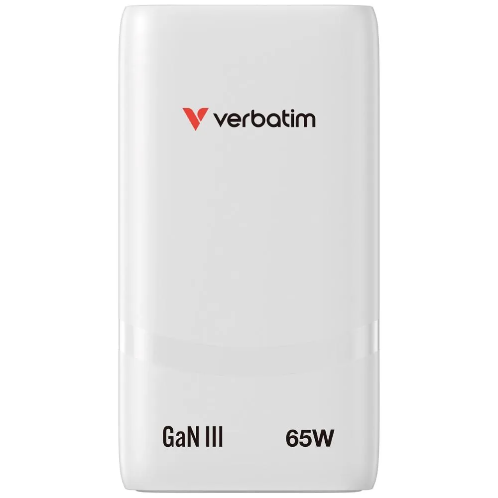 Verbatim Fold ,n, Go, GaN nabíječka do sítě 2 USB-C PD 3.0, bílá, 65W, pevná EU vidlice