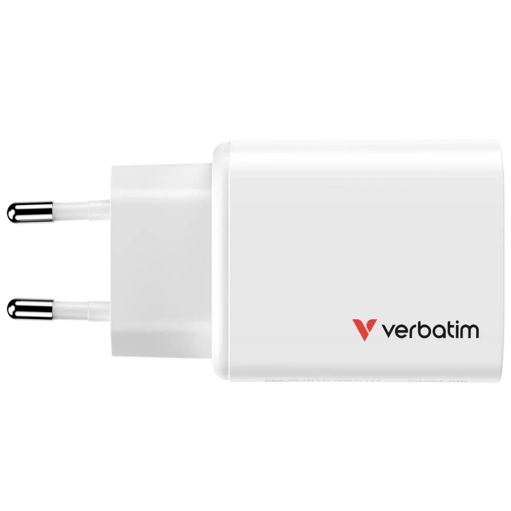 VERBATIM GaN Nabíječka Essentials 65W, 2xUSB-C, 1xUSB-A, bílá