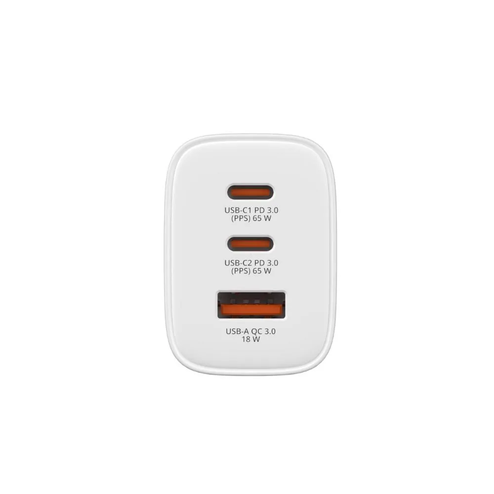 VERBATIM GaN Nabíječka Essentials 65W, 2xUSB-C, 1xUSB-A, bílá