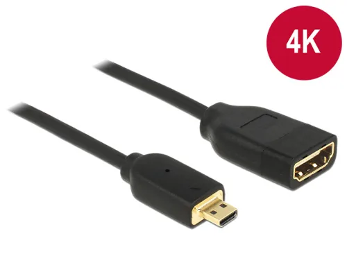 Delock - HDMI adaptér - HDMI se zdířkami (female) do 19 pin micro HDMI Type D s piny (male) - 20 cm - trojnásobně stíněný - černá - podporuje 4K