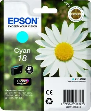 Epson 18 - 3.3 ml - azurová - originální - inkoustová cartridge - pro Expression Home XP-212, 215, 225, 312, 315, 322, 325, 412, 415, 422, 425