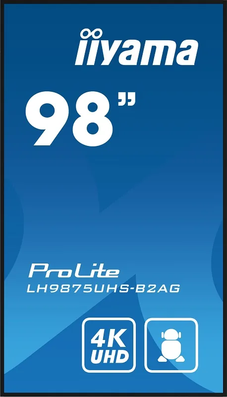 iiyama ProLite LH9875UHS-B2AG - 98" Třída úhlopříčky (97.5" zobrazitelný) displej LCD s LED podsvícením - digital signage - s integrovaný přehrávač médií / volitelná funkce slot-in PC - 4K UHD (2160p) 3840 x 2160 - černý rám s matným povrchem