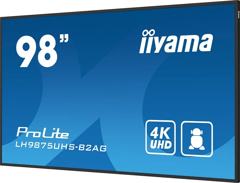 iiyama ProLite LH9875UHS-B2AG - 98" Třída úhlopříčky (97.5" zobrazitelný) displej LCD s LED podsvícením - digital signage - s integrovaný přehrávač médií / volitelná funkce slot-in PC - 4K UHD (2160p) 3840 x 2160 - černý rám s matným povrchem