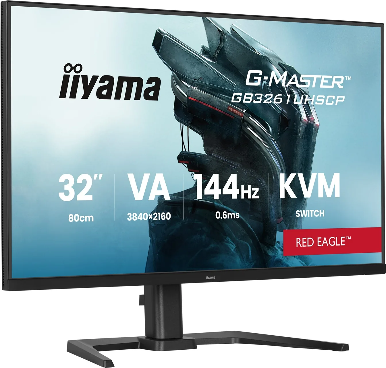 iiyama G-MASTER Red Eagle GB3261UHSCP-B1 - LED monitor - hraní her - 32" (31.5" zobrazitelný) - 3840 x 2160 4K @ 144 Hz - VA - 400 cd/m? - 3000:1 - HDR10 - 0.6 ms - 2xHDMI, DisplayPort, USB-C - reproduktory - cerná, matná