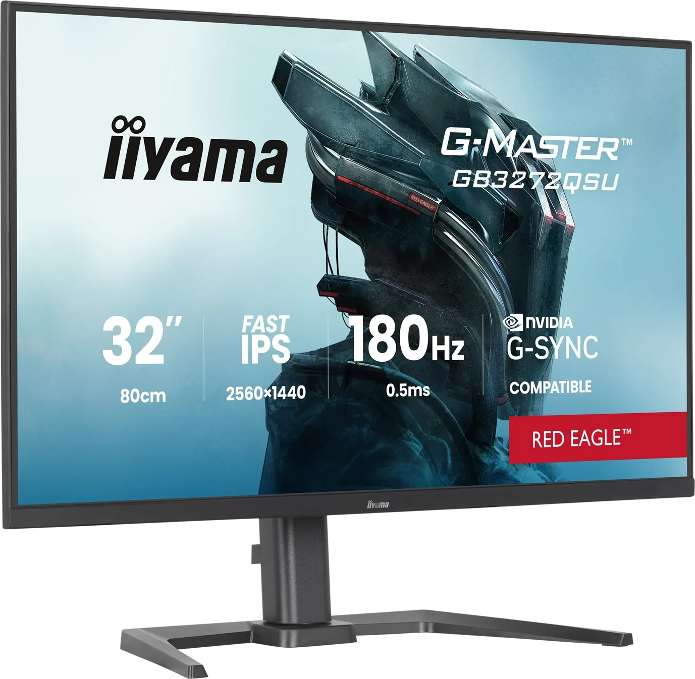 iiyama G-MASTER Red Eagle GB3272QSU-B1 - LED monitor - 32" (31.5" zobrazitelný) - 2560 x 1440 WQHD @ 180 Hz - IPS - 400 cd/m? - 1000:1 - HDR10 - 0.5 ms - 2xHDMI, 2xDisplayPort - reproduktory - matná cern