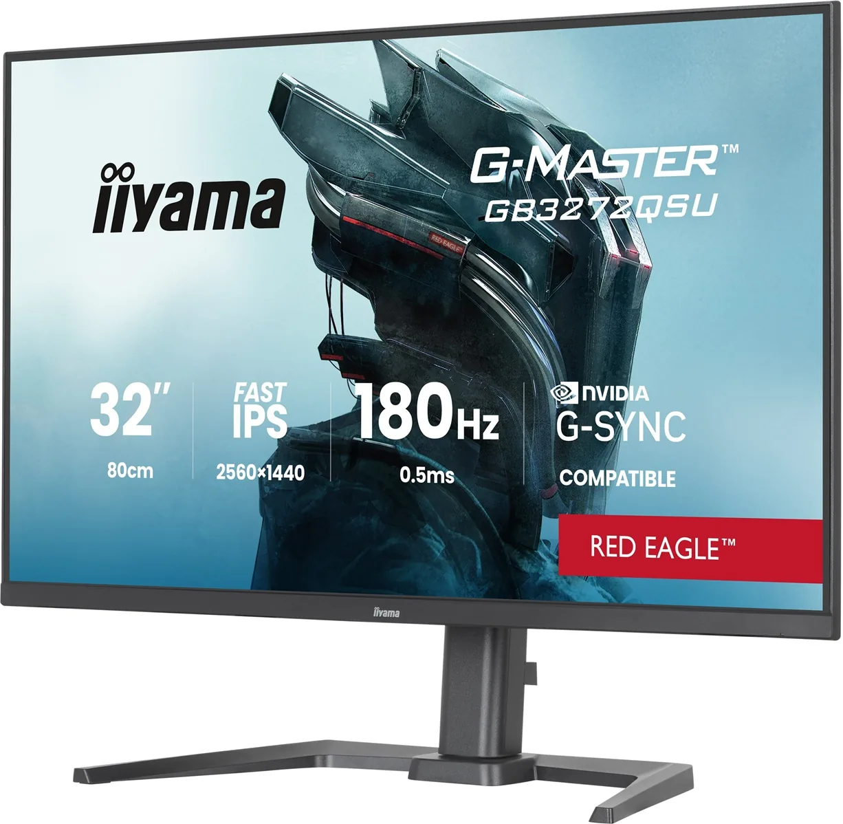 iiyama G-MASTER Red Eagle GB3272QSU-B1 - LED monitor - 32" (31.5" zobrazitelný) - 2560 x 1440 WQHD @ 180 Hz - IPS - 400 cd/m? - 1000:1 - HDR10 - 0.5 ms - 2xHDMI, 2xDisplayPort - reproduktory - matná cern
