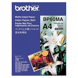 Brother BP60MA Matte Inkjet Paper - Matný - A4 (210 x 297 mm) - 145 g/m? - 25 listy papír - pro Brother DCP-J1140, J1200, J1800, J4140, J926, J981, MFC-J2340, J3540, J3940, J4335, J739