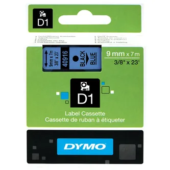 Dymo originální páska do tiskárny štítků, Dymo, 40916, S0720710, černý tisk/modrý podklad, 7m, 9mm, D1